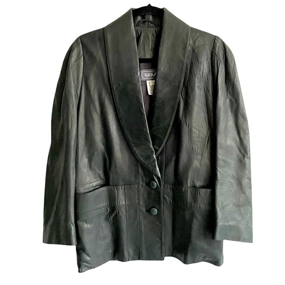 Wolff Vintage Leather Oversized Button Front Jacket  Green L